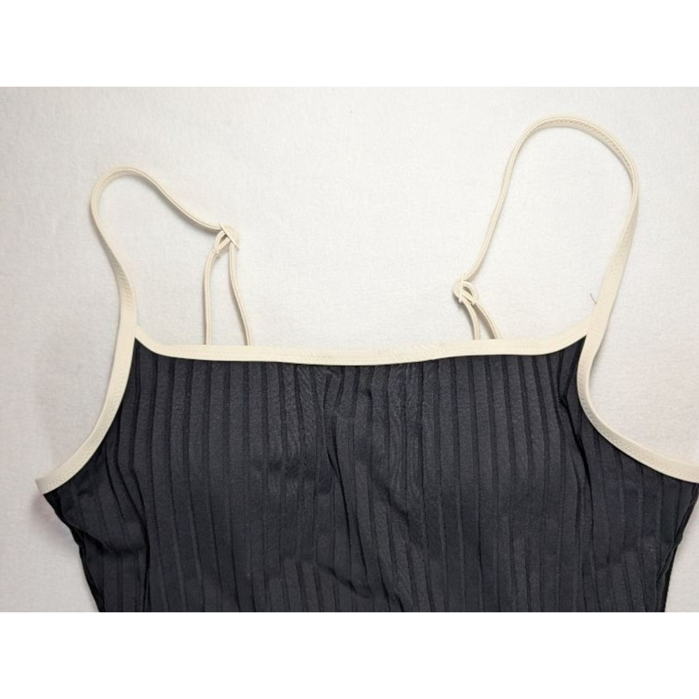 Women's Aerie Black Ribbed One Piece Swimsuit with White Trim M - Picture 3 of 6
